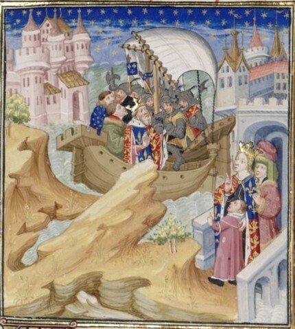 エドワード二世を捕らえる王妃イザベラ (15世紀の版画) (Public Domain)
