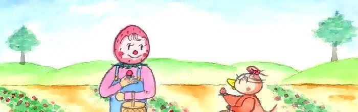 ピピのつばさ イチゴちゃんと、イチゴつみのお手伝いをするピピ。