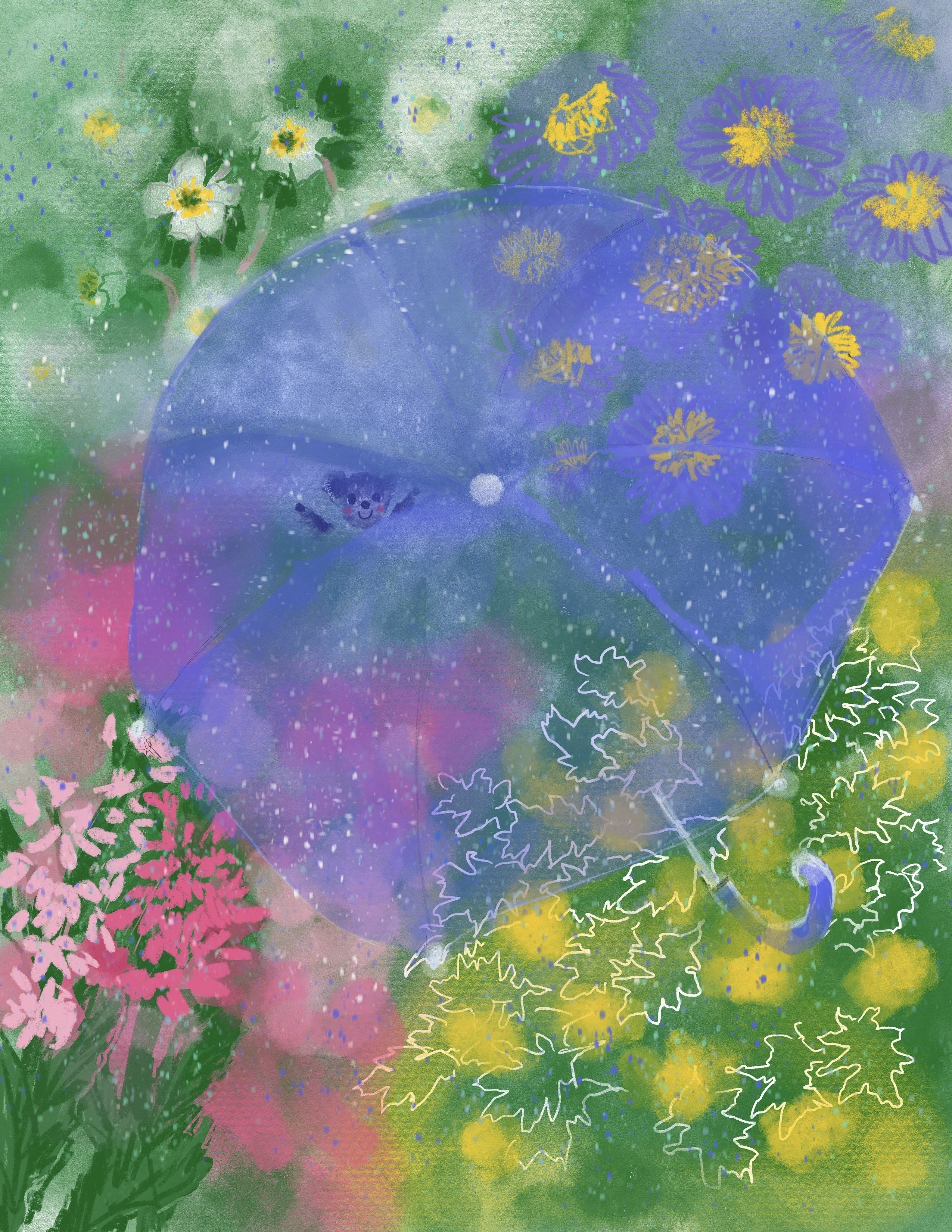 デジタルイラスト 雨の日 よもぎの背のび Note