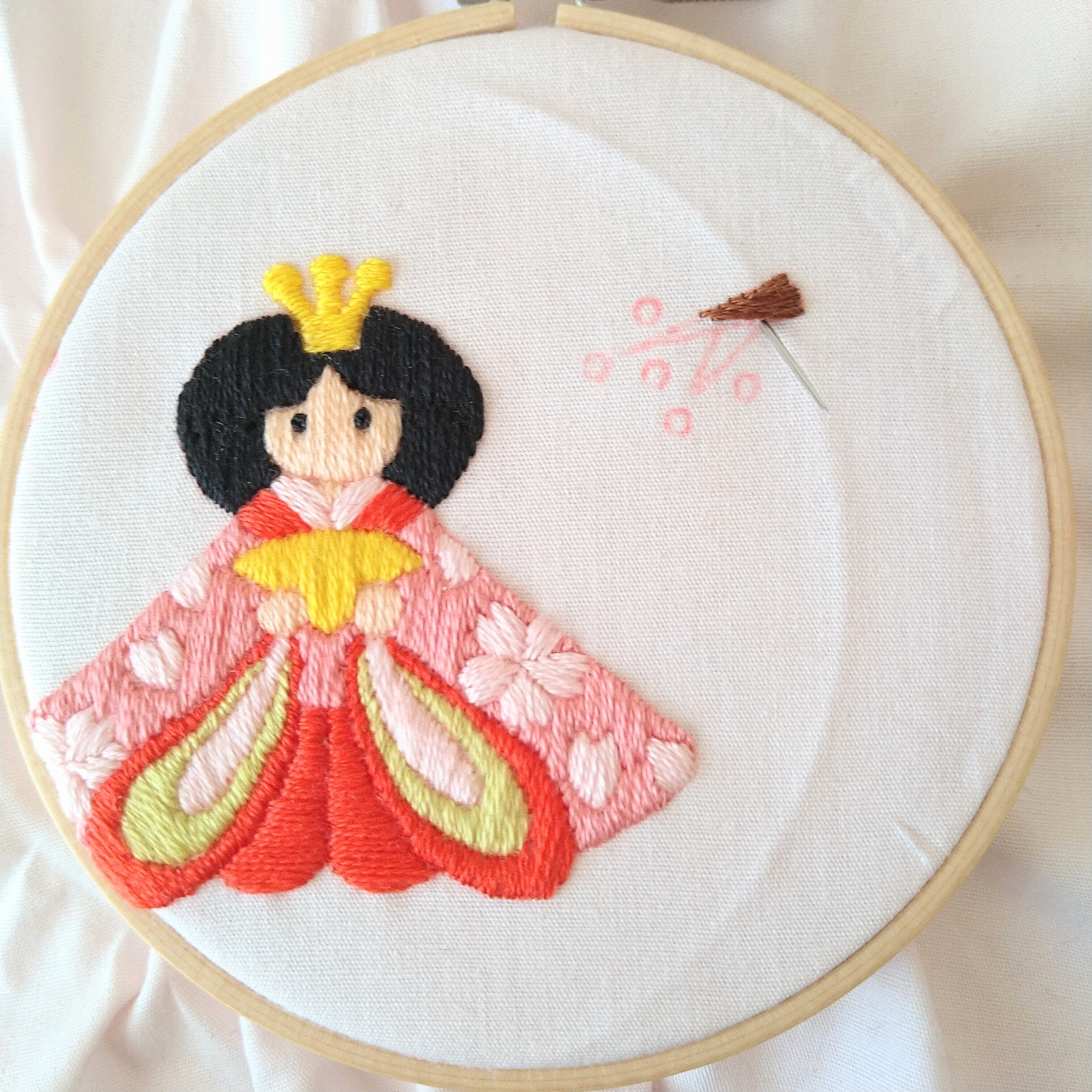 ひなまつりの刺繍枠キットを作ろう ステップ21 梅の木の刺繍 Apostrophe S 刺繍雑貨作家 Note