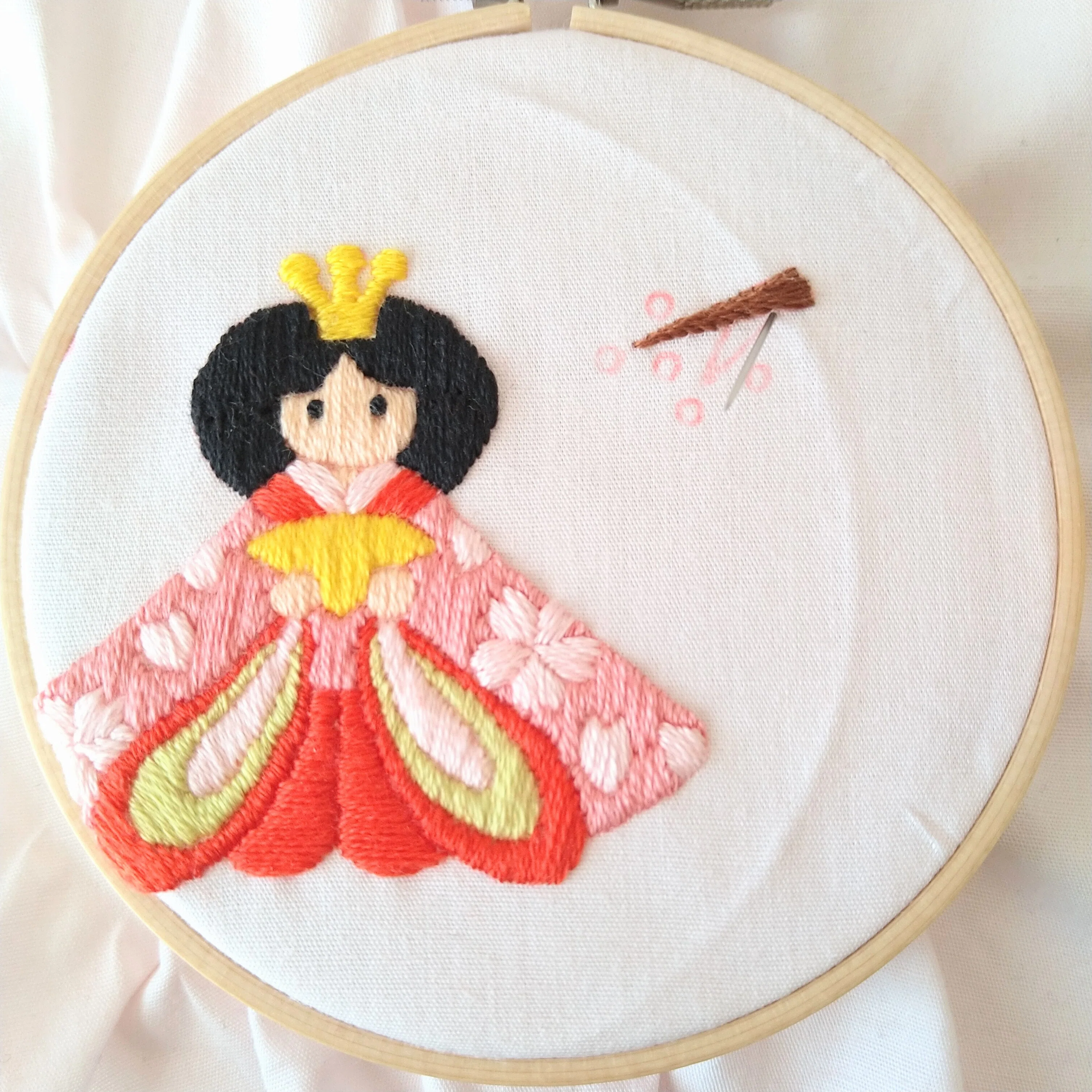 ひなまつりの刺繍枠キットを作ろう🌸 ステップ21 〜梅の木の刺繍