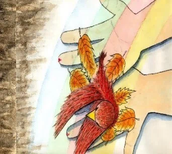 ピピのつばさ それでもリンゴさんは。ピピを助けようと、再びうろの中に手を入れます。しかし、ピピは、恐怖のあまり気を失ってしまうのでした・・・。