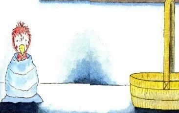 ピピのつばさ リンゴさんは、ピピを、家に連れ帰ると。ピピの体の汚れを落としてやり、ピピのためにカゴのベッドを用意してくれたのでした。