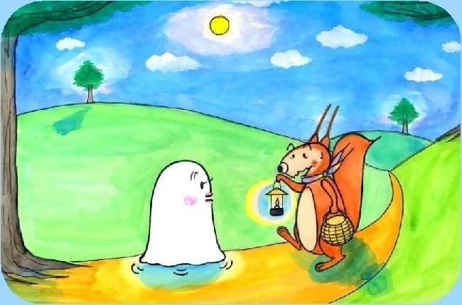 ピピのつばさ 魔法の国からやって来た、オバケのフニフニと。イチゴちゃんの家へ、お使いに行った帰り道で、バッタリとあってビックリするリスのチキチキ。