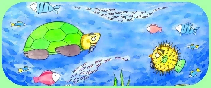 ピピのつばさ フルーツ島の海に住む、ピピの友達の、カメじいとハリセンボンじい。