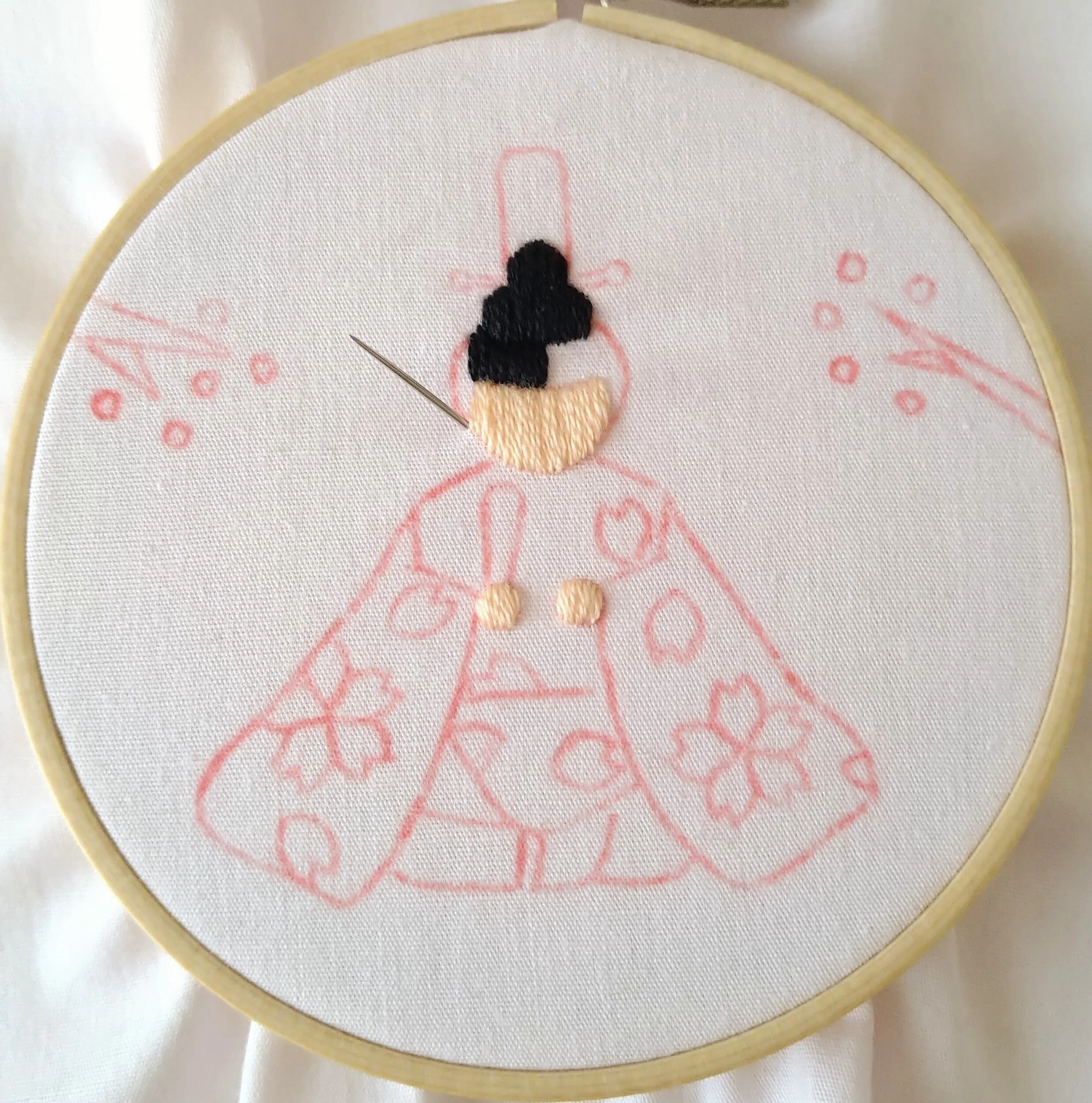 ひなまつりの刺繍枠キットを作ろう🌸 ステップ28 〜お内裏様の髪の刺繍