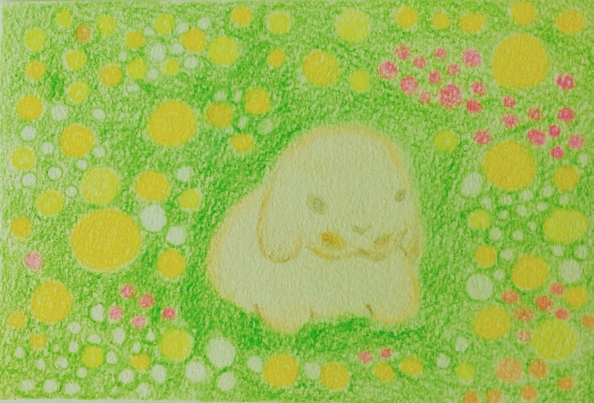 たれみみうさぎ 春の野原 はがき絵 イラスト 犬のしっぽヤモリの手 Note