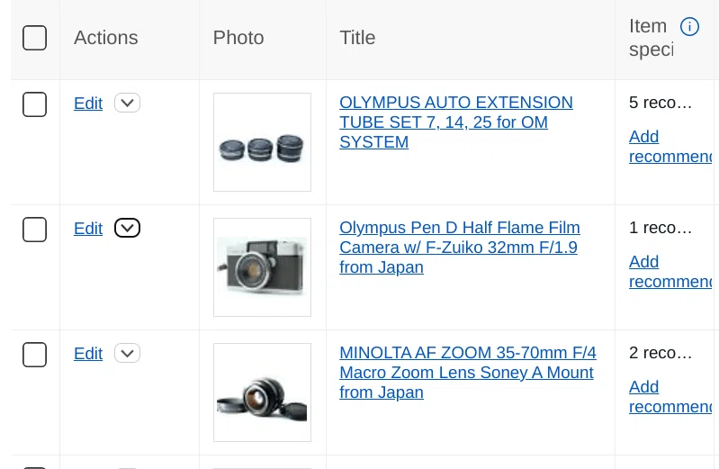 eBay輸出 Sell similarでの出品｜フィルムカメラ修理のアクアカメラ