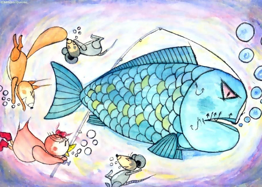 ピピのつばさ フルーツ島の桟橋に住む怪魚大物とピピたち。