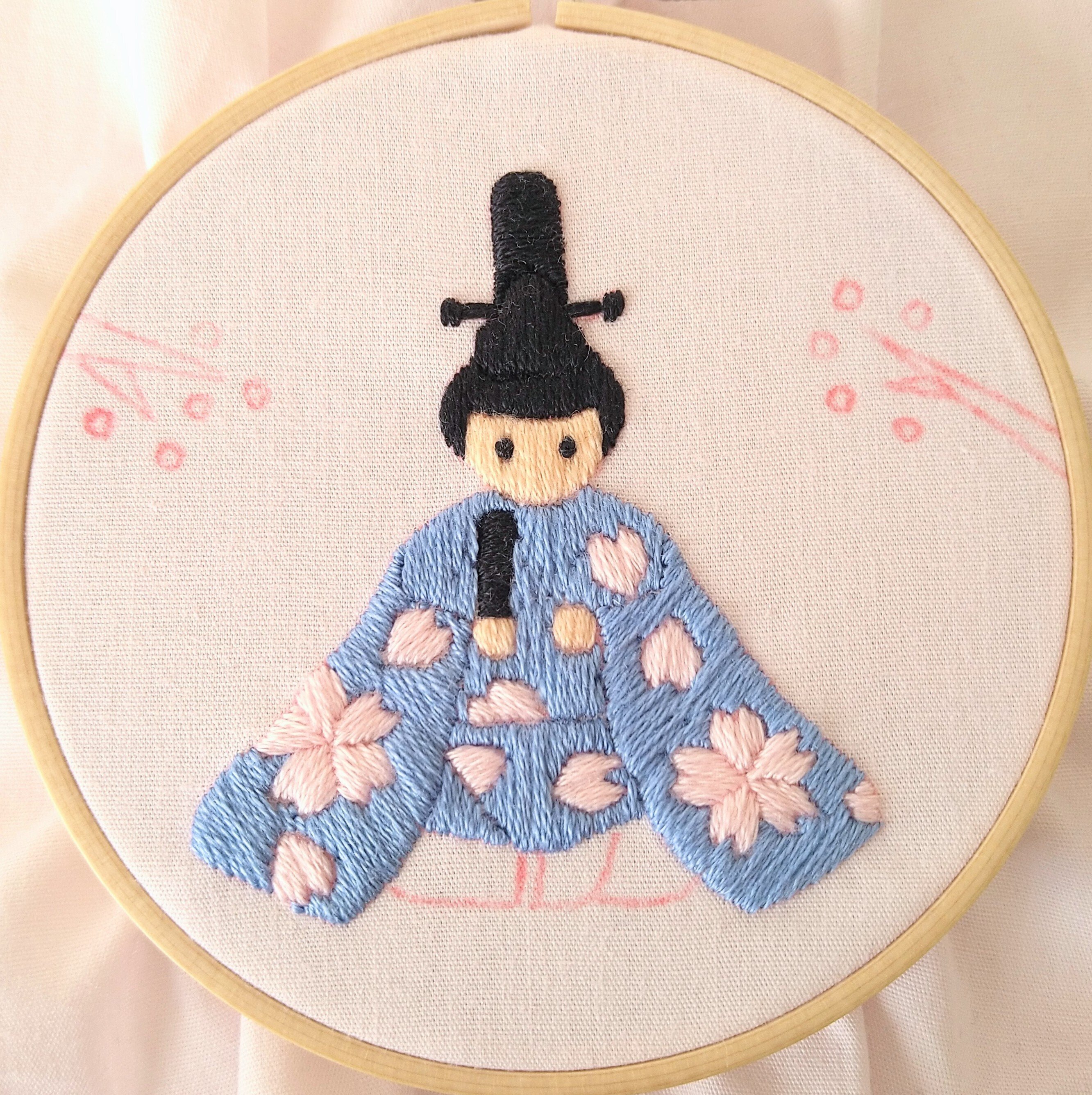 送料無料 いつまで ひなまつりの刺繍枠キットを作ろう🌸 ステップ37 〜お内裏様の ヘアゴム