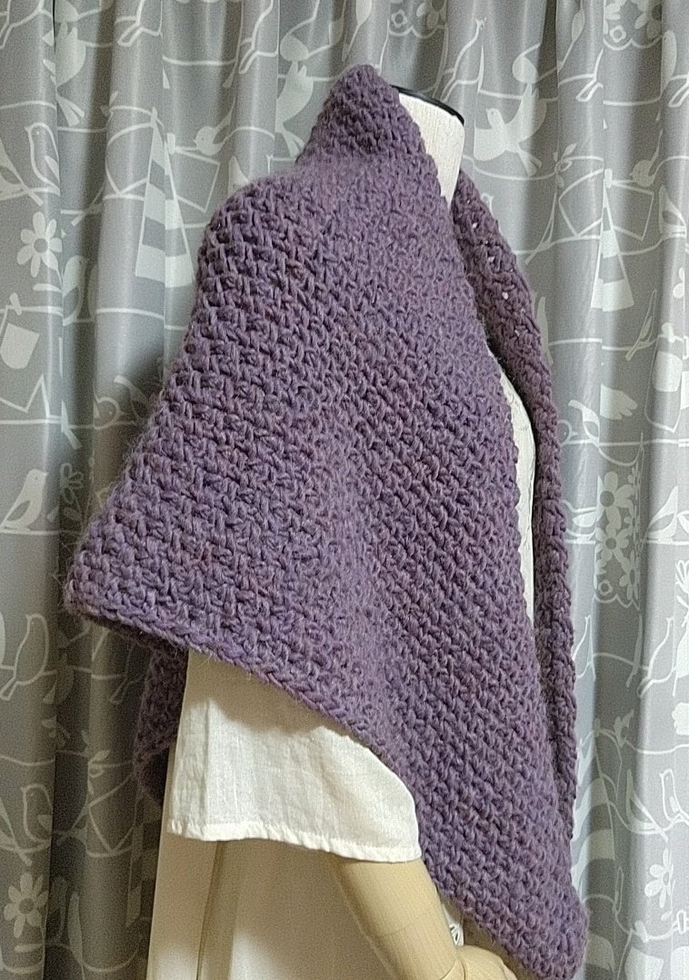 即出荷】 手編みの大判三角ショールA ピンクパープル ienomat.com.br