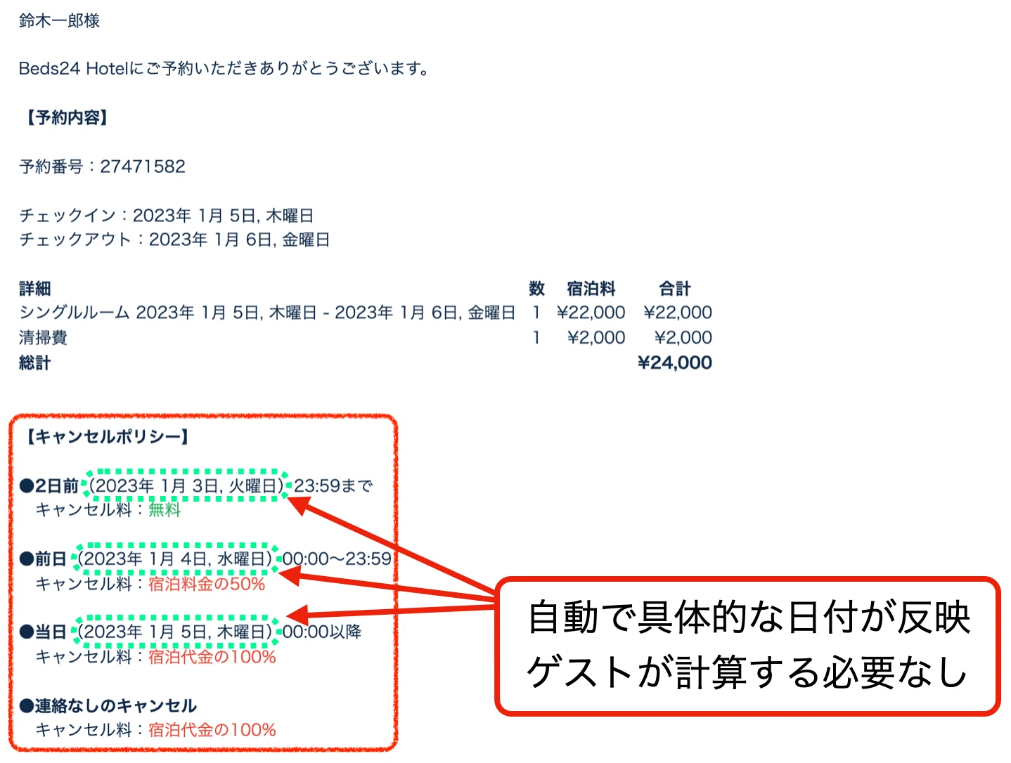 クレーム対策】メールにキャンセルポリシーを記載｜Beds24 / サイト