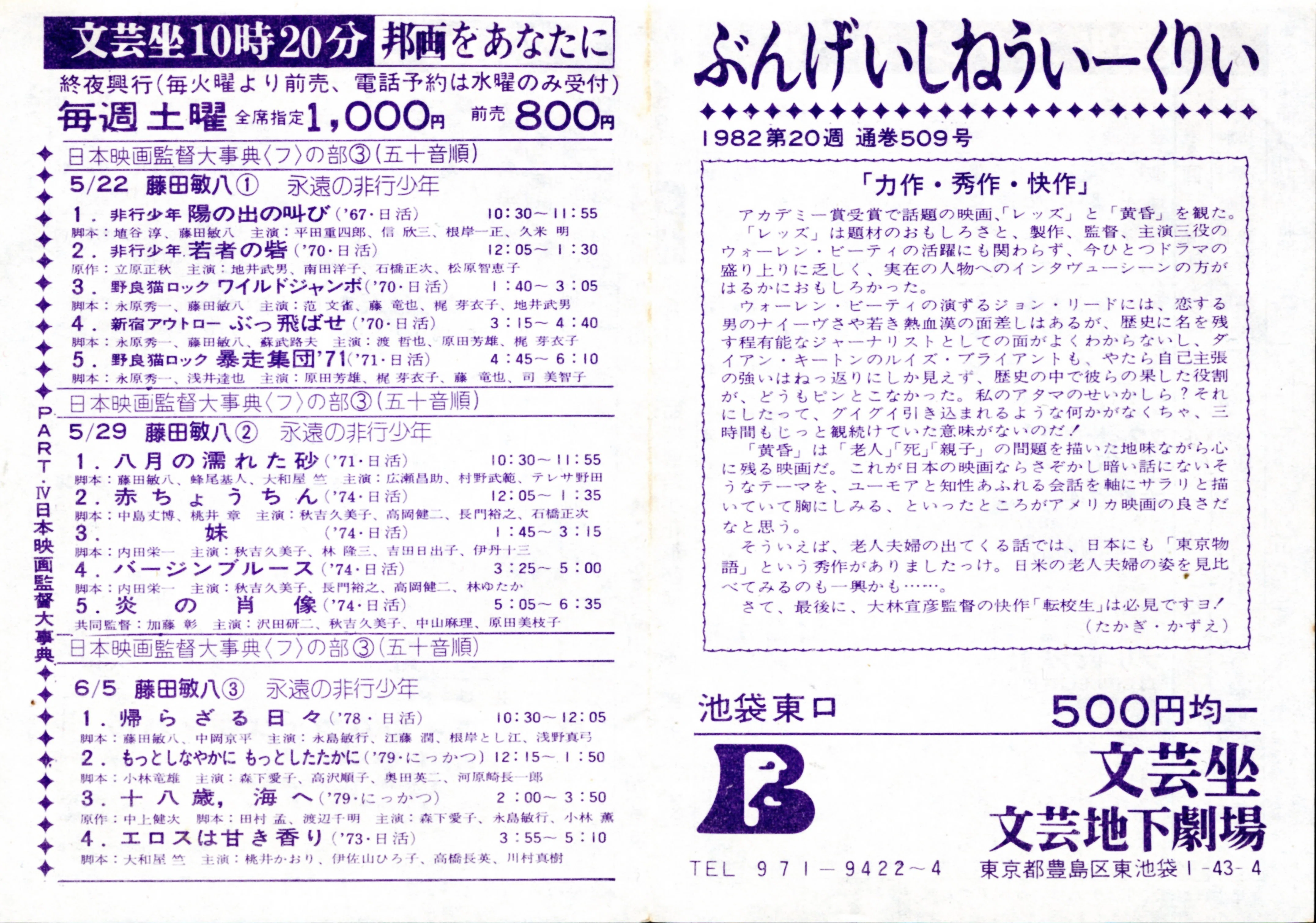 あの頃、文芸坐で」【78】藤田敏八監督特集に70年代初頭の青春像と刹那
