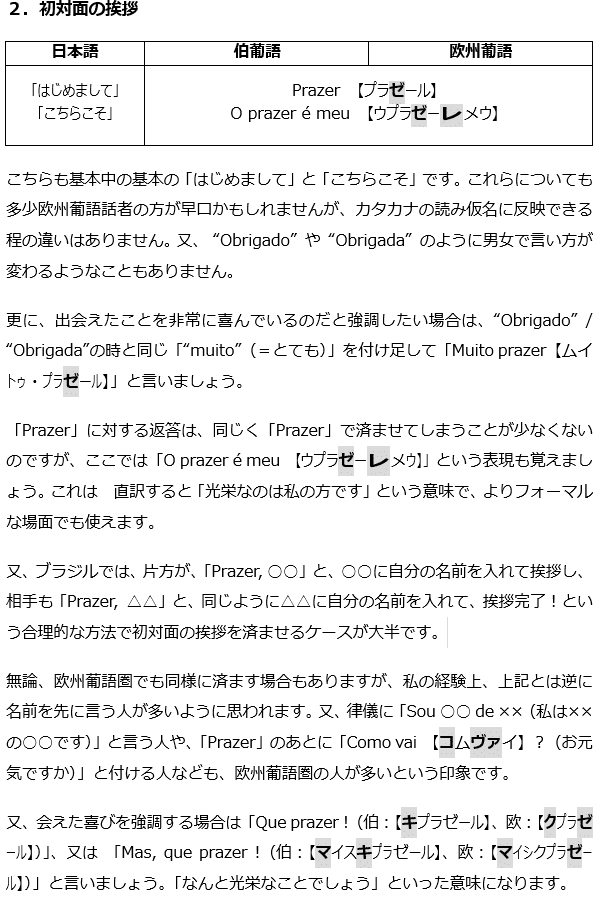 ポルトガル語の基本的な挨拶 表現 ２ はじめまして Shiomin Note