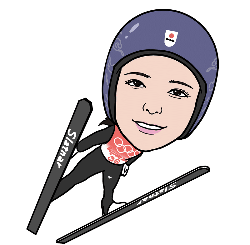 北京オリンピック、スキージャンプ女子、高梨沙羅選手の似顔絵です。