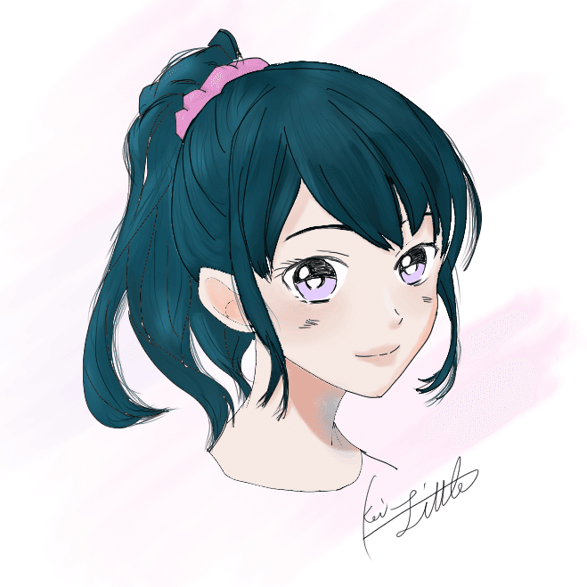 手描きイラスト　水彩原画　ポニーテールの女の子283 専用 専手描きイラスト 原画 オリジナル 水彩画 ポニーテール リボンの