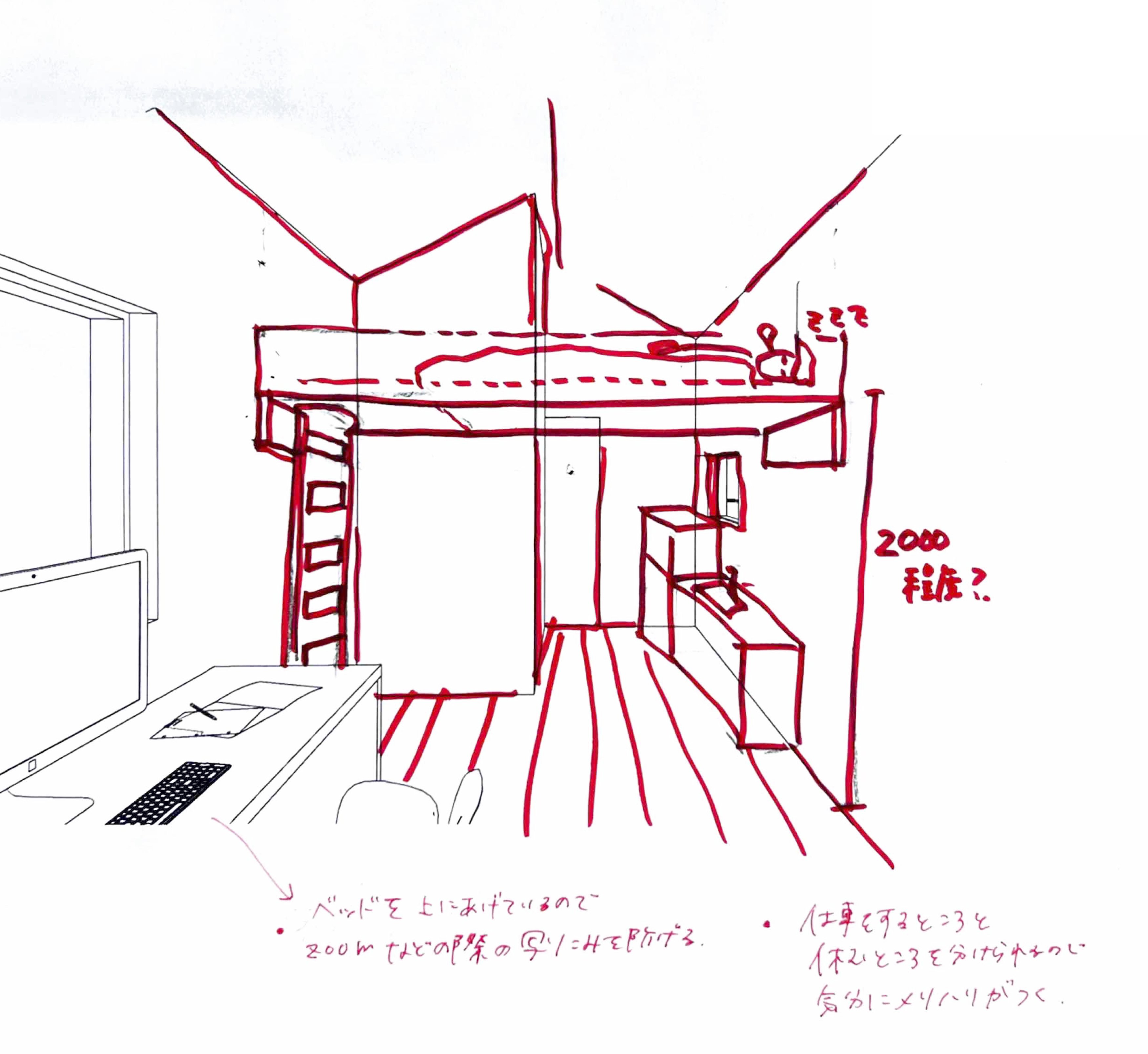 ロフトベッドのパースラフ Digdesign 建築 設計 イラスト Note