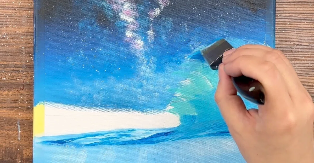 アクリル絵の具で「銀河と波と鯨」を描いてみた｜junya_art