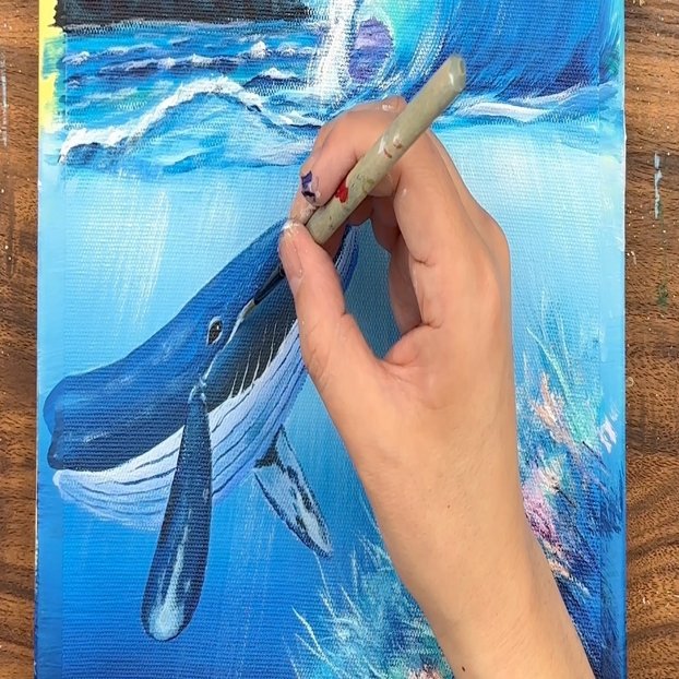 アクリル絵の具で 銀河と波と鯨 を描いてみた Junya Art Note