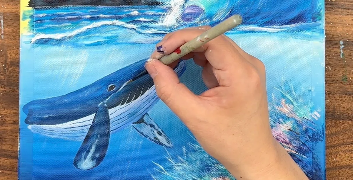 アクリル絵の具で「銀河と波と鯨」を描いてみた｜junya_art