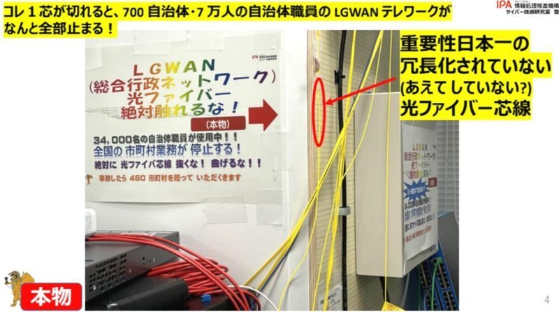 for LGWANで使われている光ファイバー芯線「コレ１芯が切れると、700自治体・7万人の自治体職員のLGWAN」