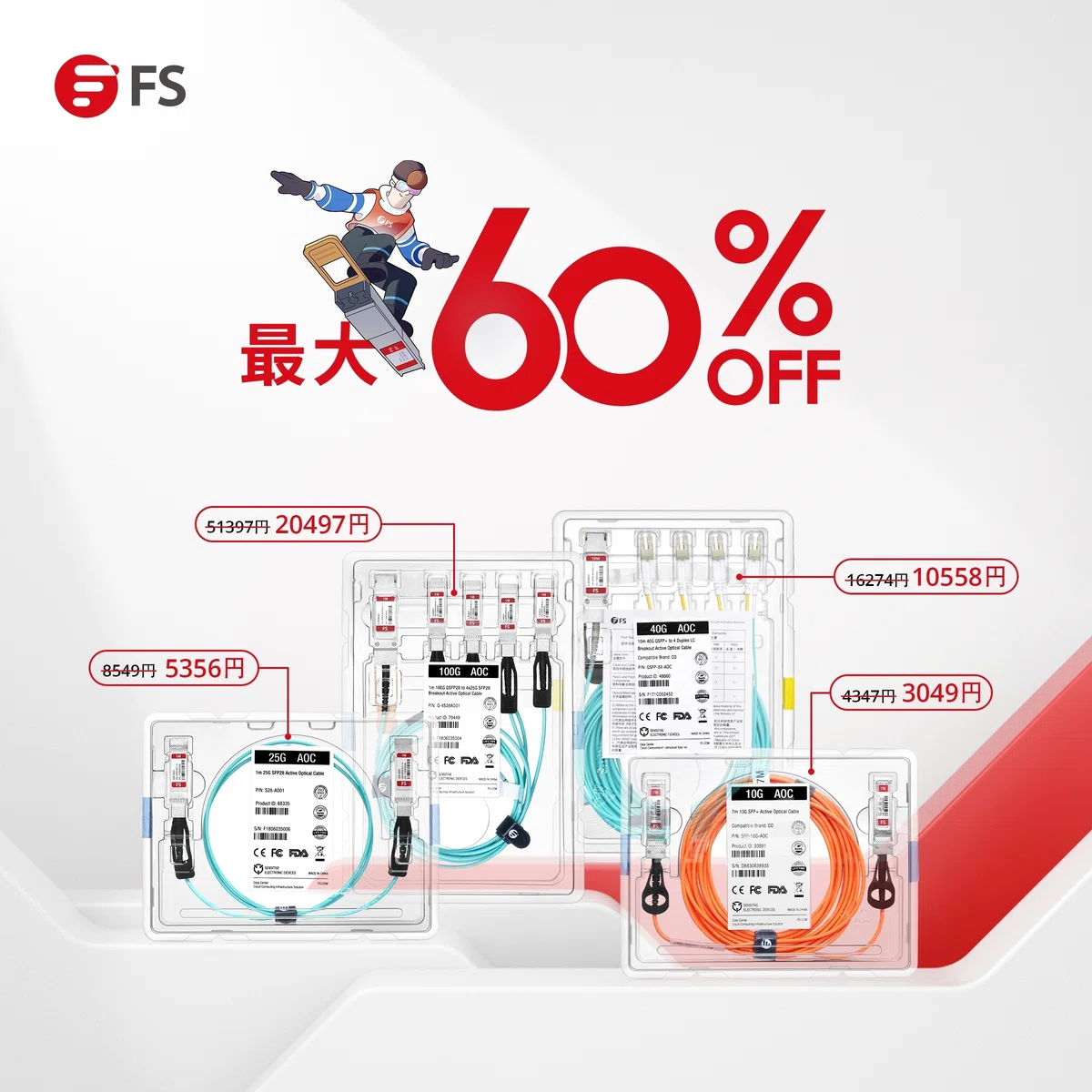 価格を見直しました】AOCケーブル｜FS.COM｜FS ジャパン