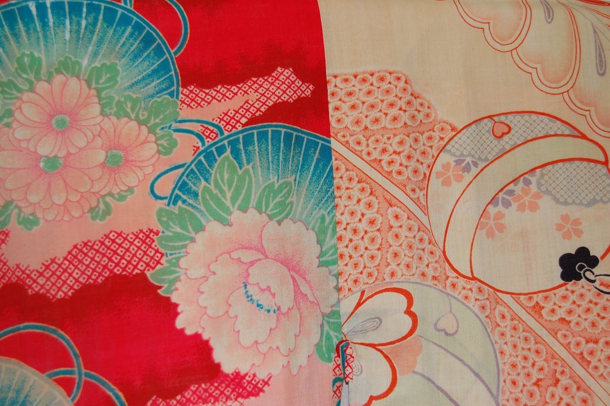 モスリン長襦袢・未仕立て品・反物・友禅長襦袢・生地・ピンク （生地  