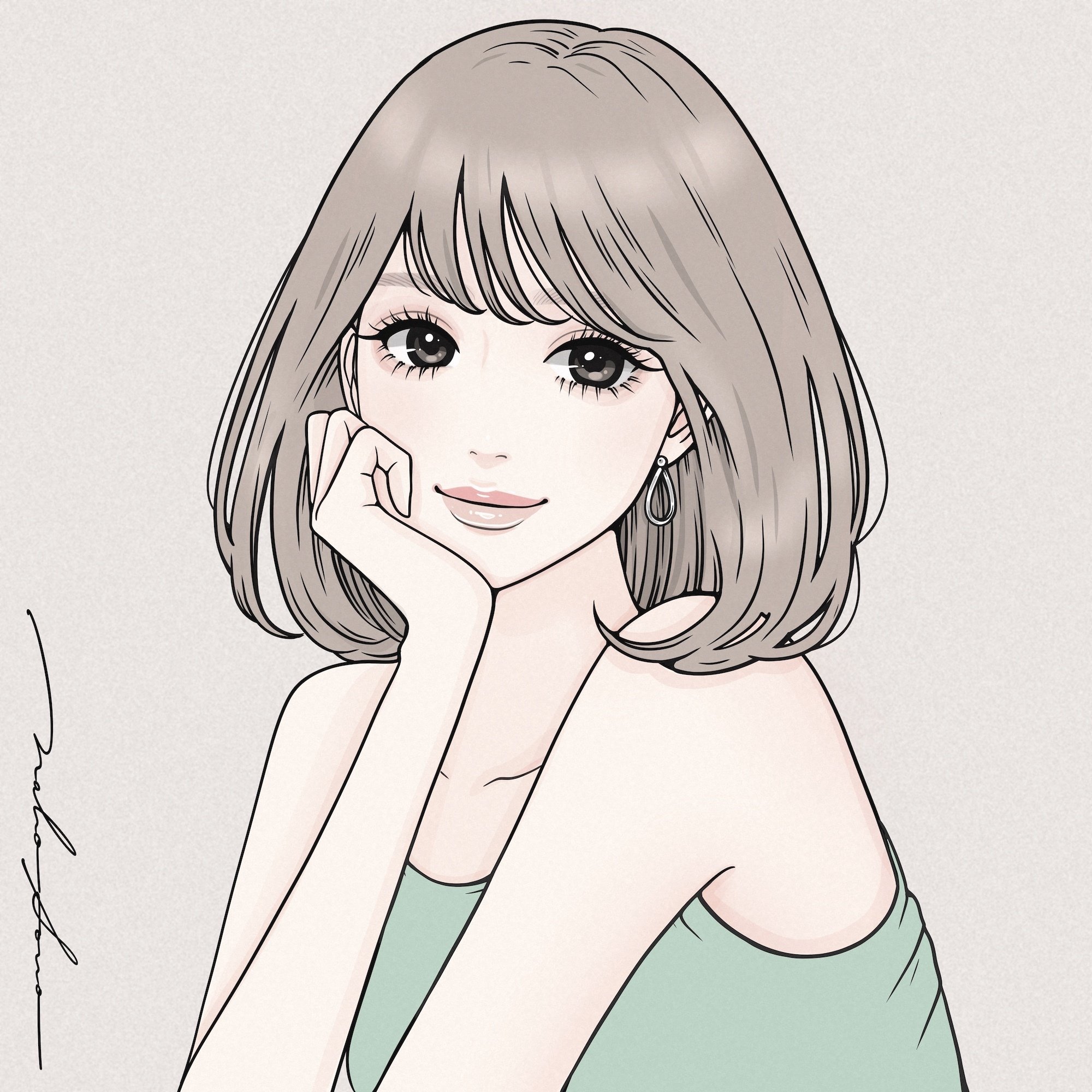 A3美女絵 vegetable 手描きオリジナルイラストアート絵CG Hand drawn