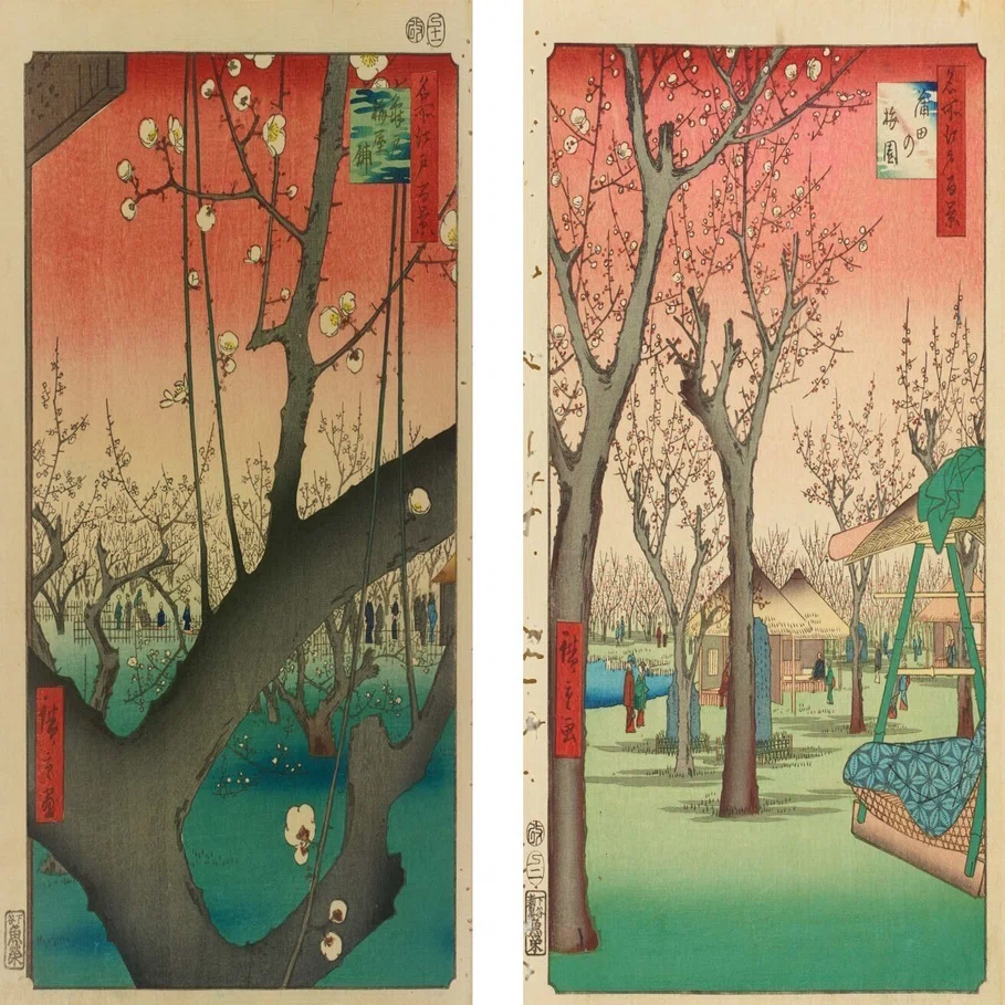梅の浮世絵は空の色が赤くなりがちという話｜太田記念美術館
