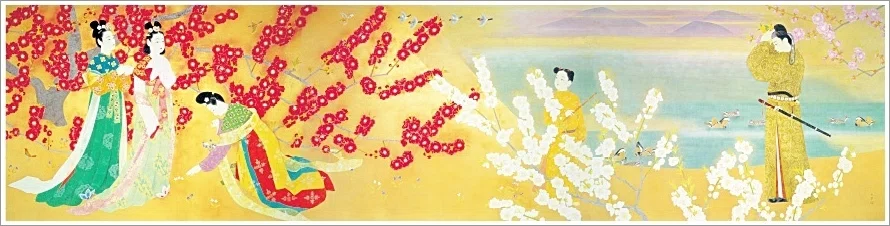 春秋花島四題 クチナシ 上村松篁 （上村松篁「雪月花三題 花」シルク 