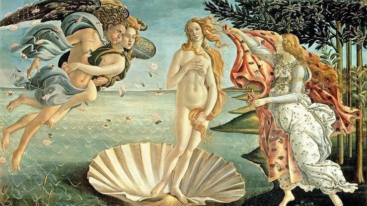 有名なボッティチェリの作品、ビーナスの誕生の画像