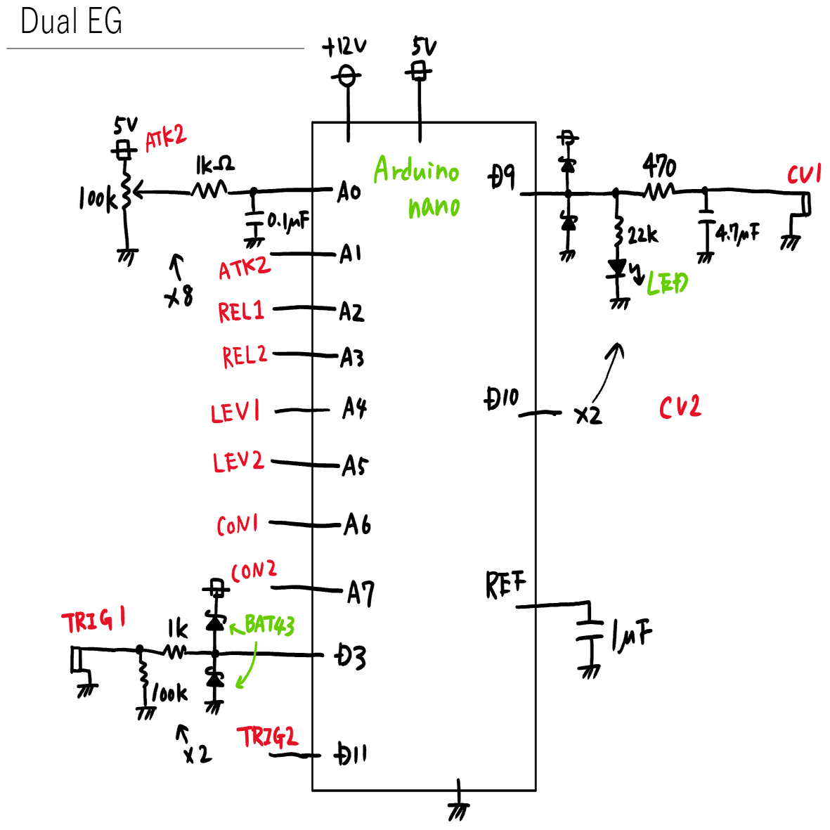 中トロページ② $8 Dual Envelope generator arduino based-DIY Eurorack Modular
