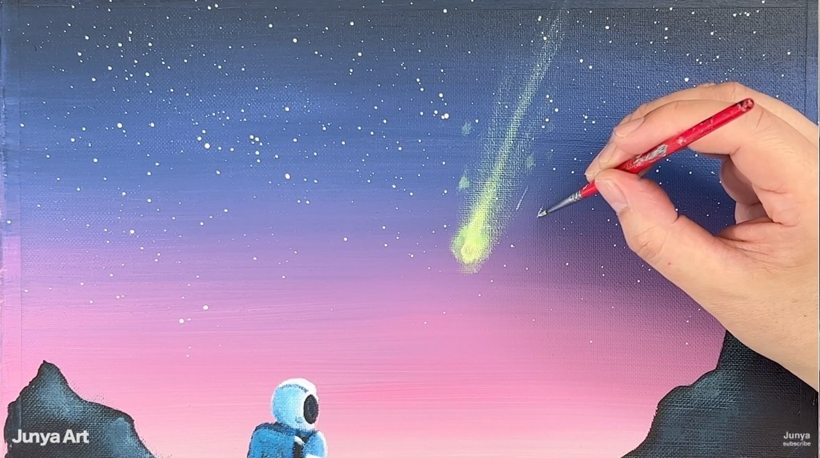 アクリル絵の具で「月から見る流星」を描いてみた｜junya_art