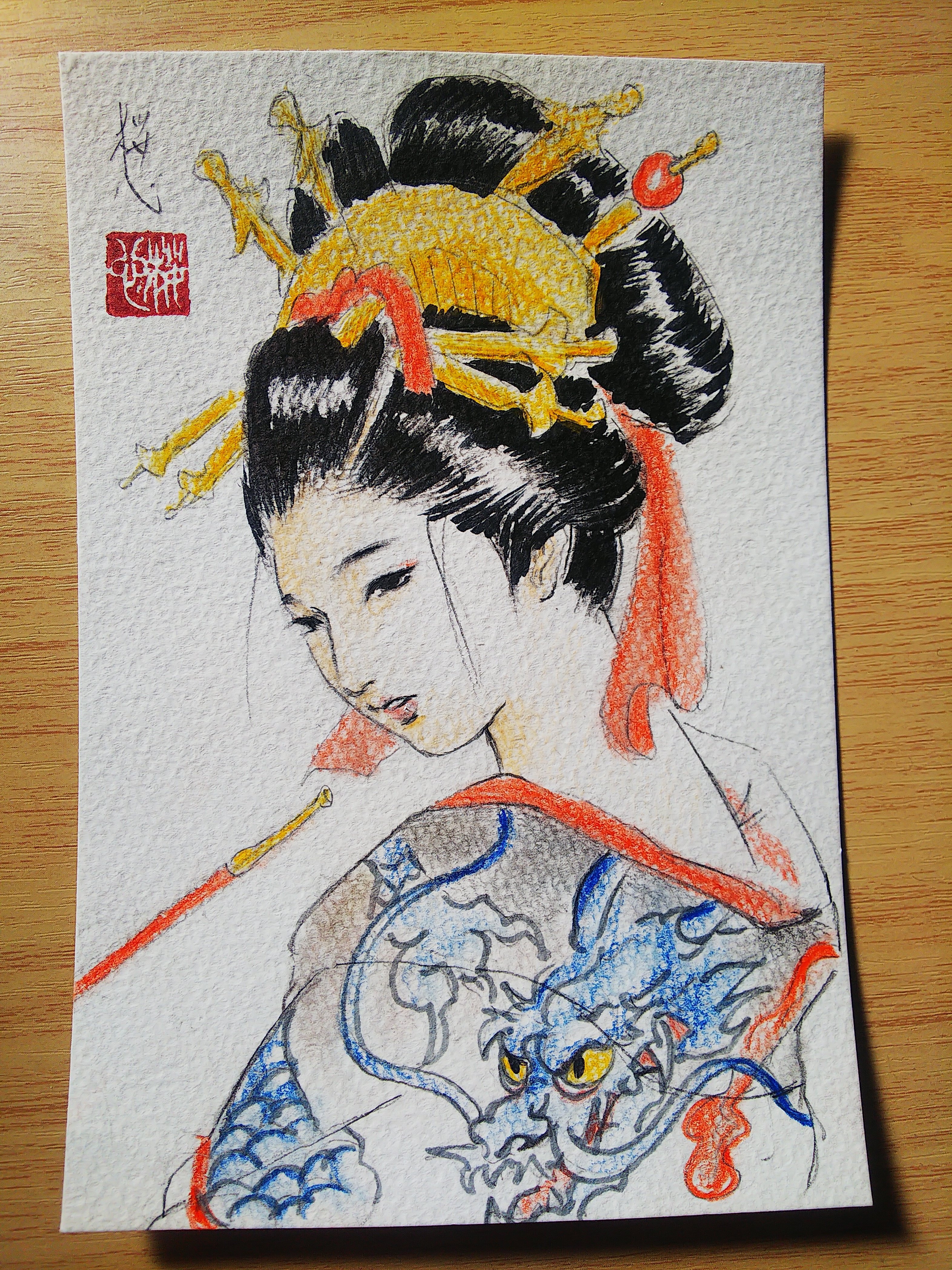 花魁鉛筆画 原画販売