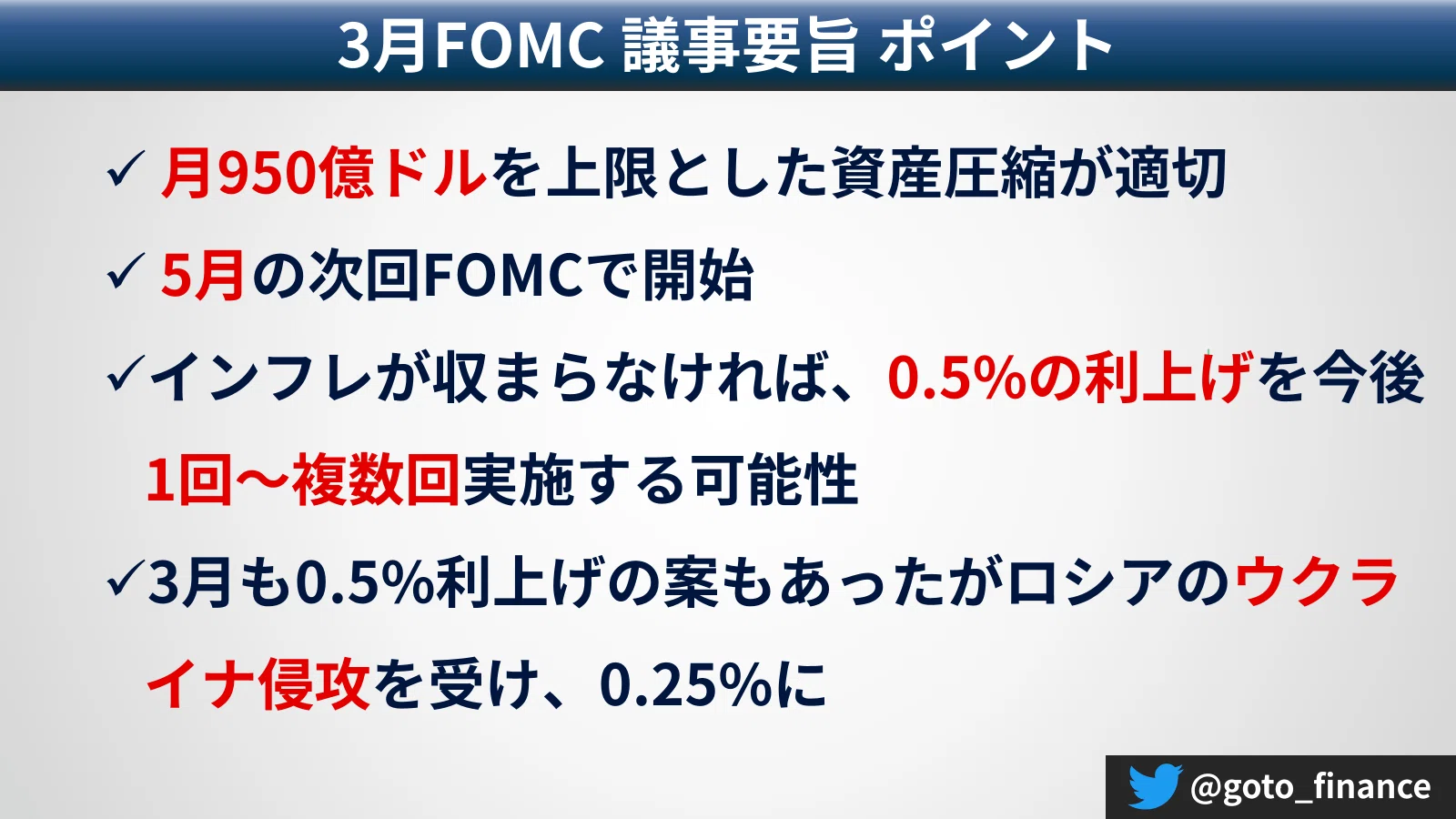 FRB 5月QT開始へ 月950億ドル｜後藤達也