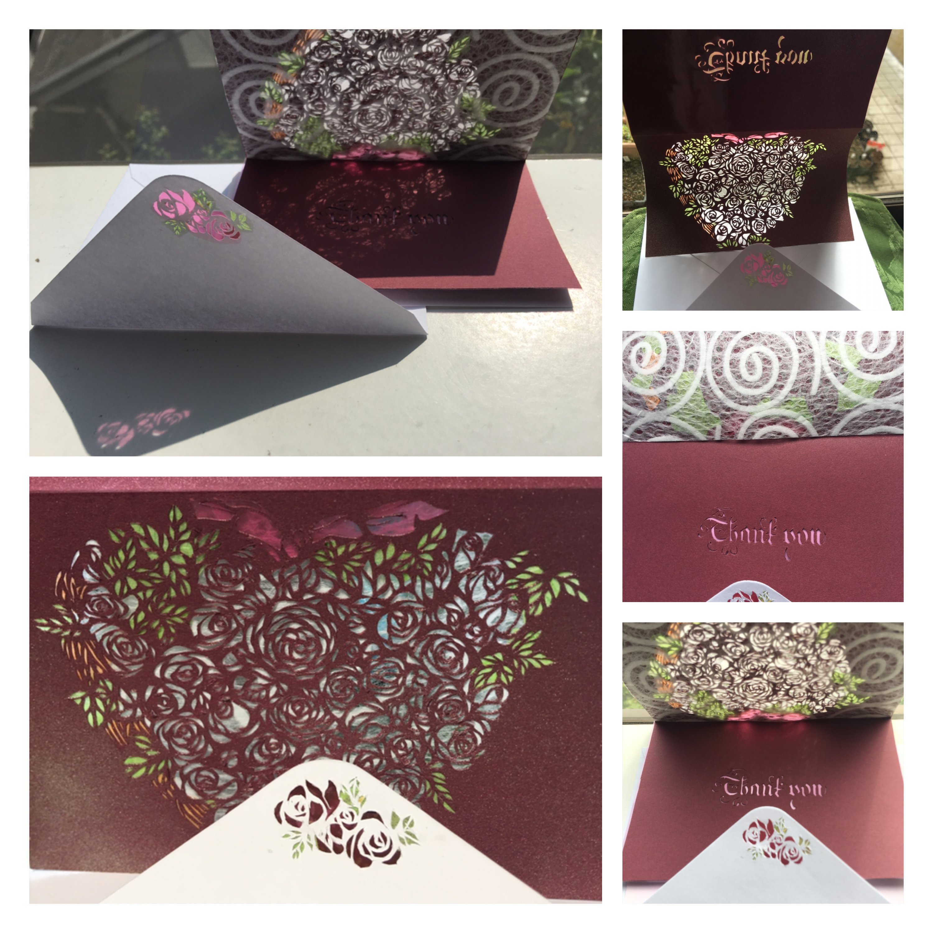 切り絵アート 感謝のグリーティングカード ハート型薔薇 白 Frau Schnitt Note