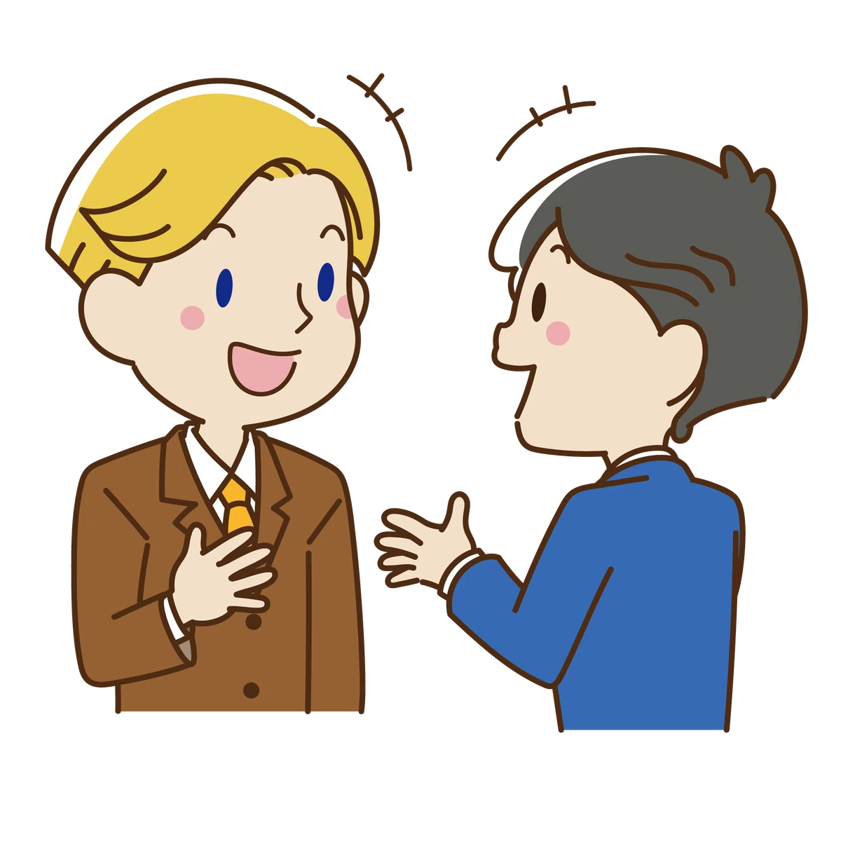 金髪碧眼の男性と話す日本人男性