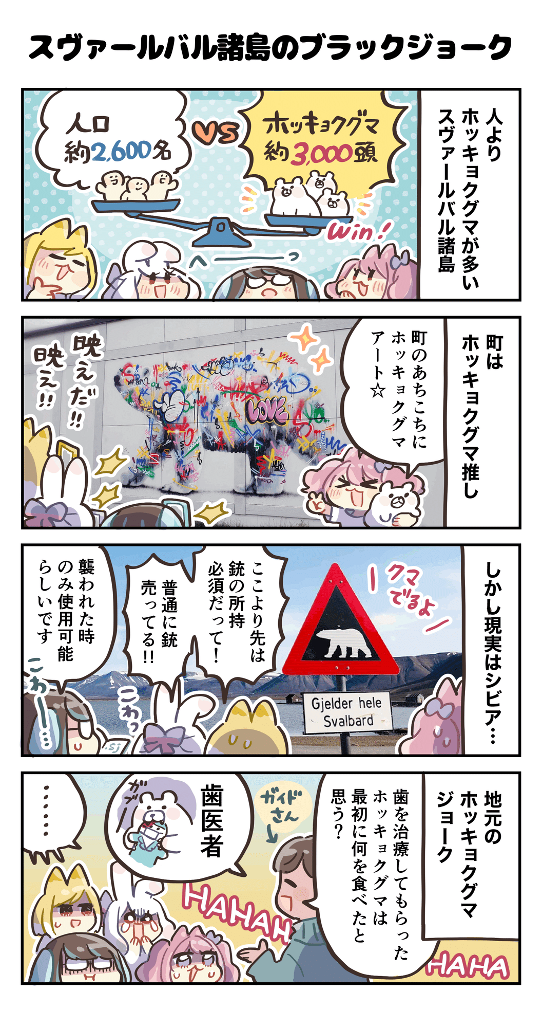 4コマ漫画 スヴァールバル諸島のブラックジョーク 4コマ漫画 どめいん島巡り Note 4コマ漫画 スヴァールバル諸島のブラックジョーク 4コマ漫画 どめいん島巡り Note
