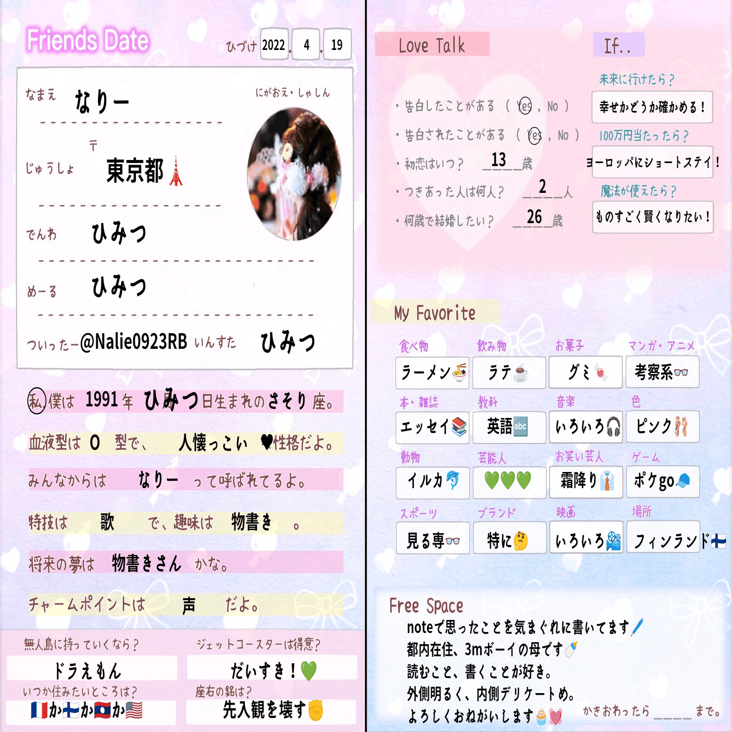 久しぶりにプロフィール帳を書いてみて思ったこと なりー Note