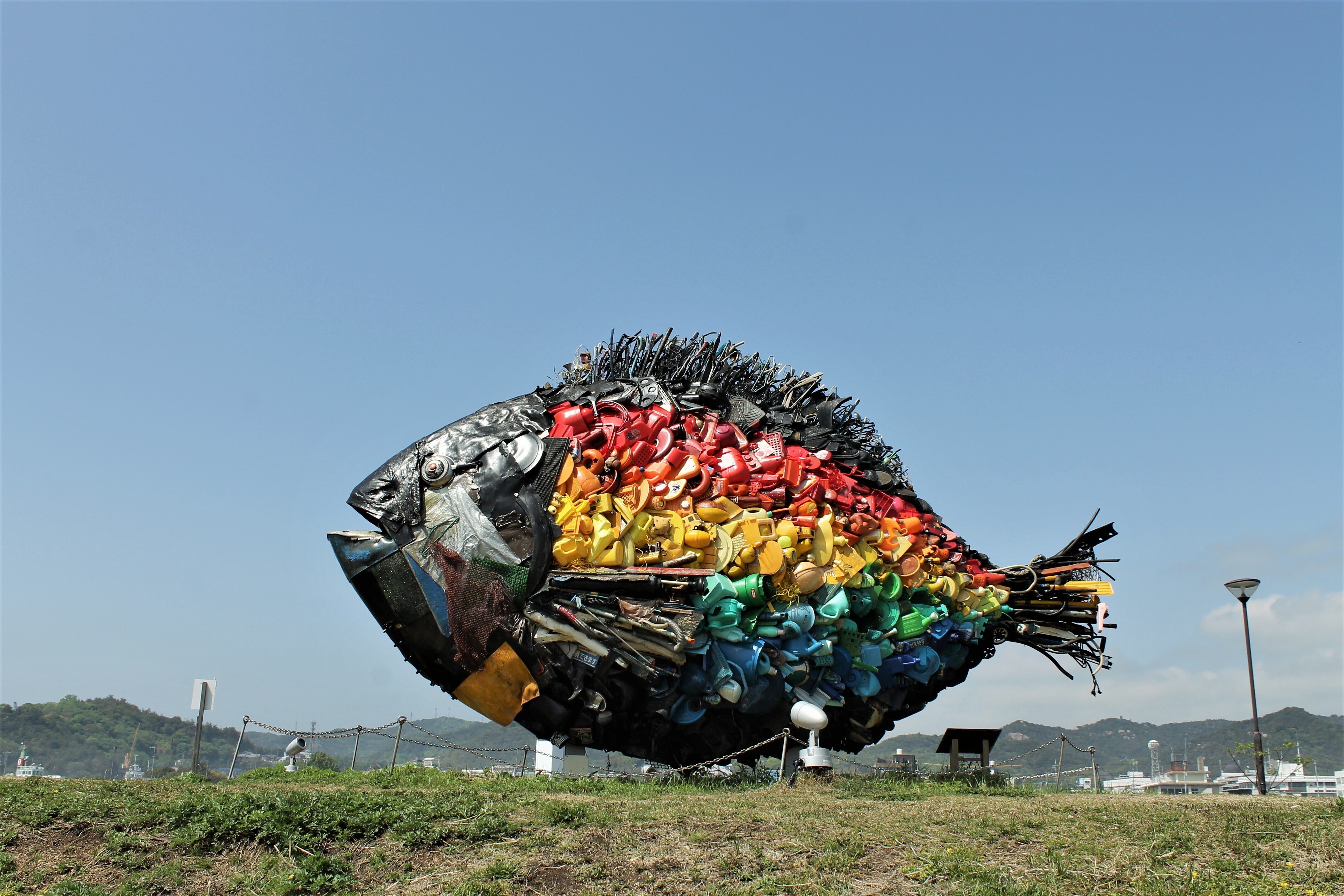 砡製　特大魚透置物　共箱　1933g/最大横幅約24㎝　東Y7-1114① 巨大魚に逢いに宇野港まで。宇野のチヌ/宇野コチヌ【瀬戸内国際芸術祭