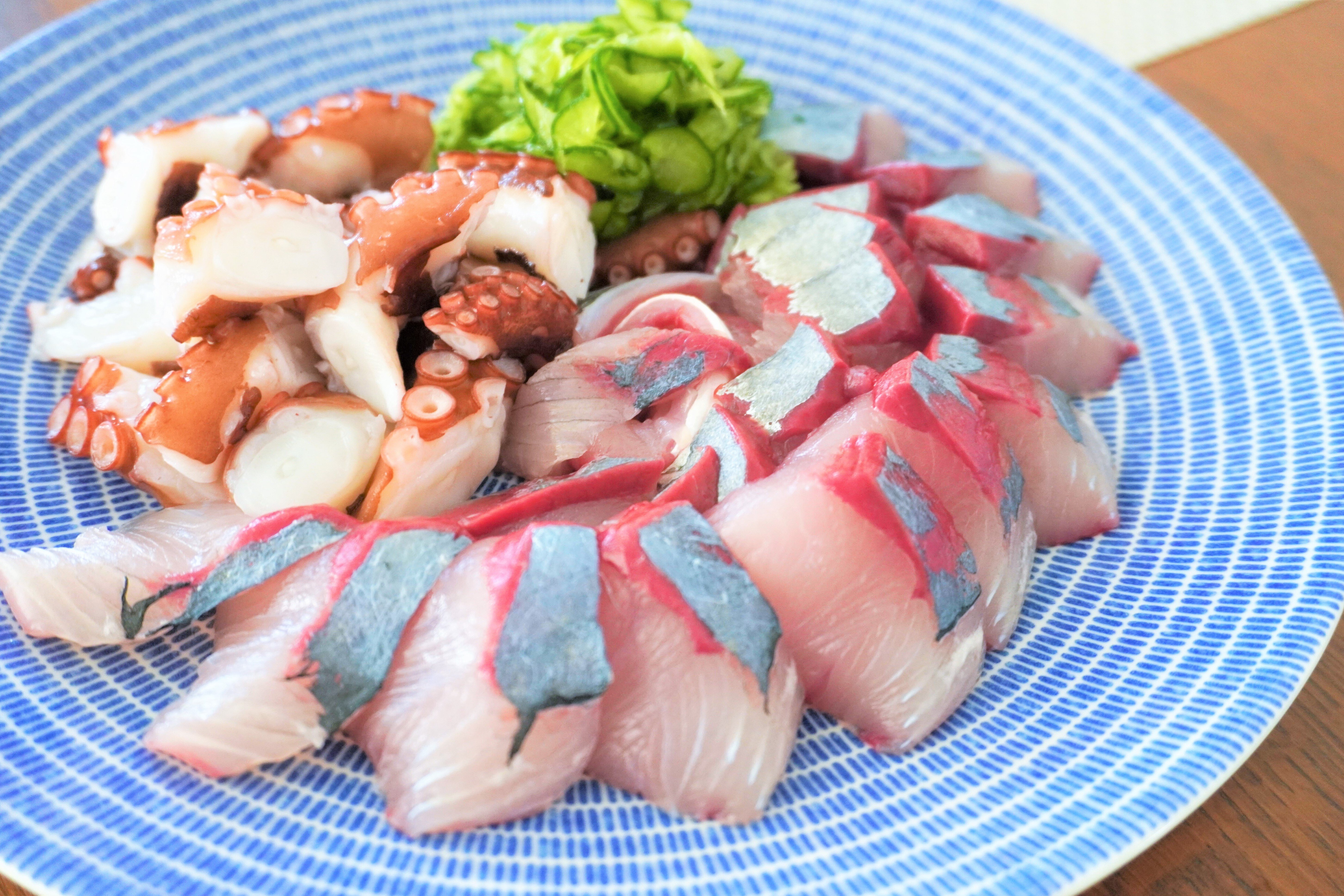 新鮮そのもの ツバス たこのお刺身 食の工房オフィスアルベロ イタリア料理教室 In 神戸 Note