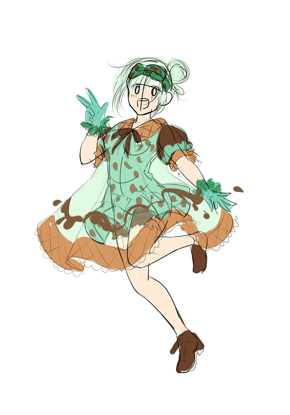 チョコミン子 原画 直筆色紙オークションの絵柄です！チョコミントちゃんを描きました🌿