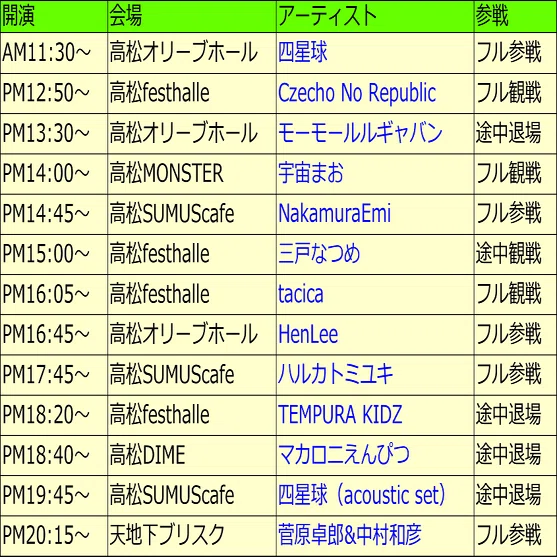 【即落OK】ヒトリエ サヌキロック2015 セットリスト ライブ備忘録note】サヌキロック2016（Day1）｜kataoto