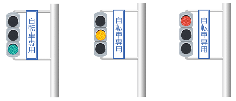 赤信号と直進矢印灯器の自転車専用信号｜道路標識マニア
