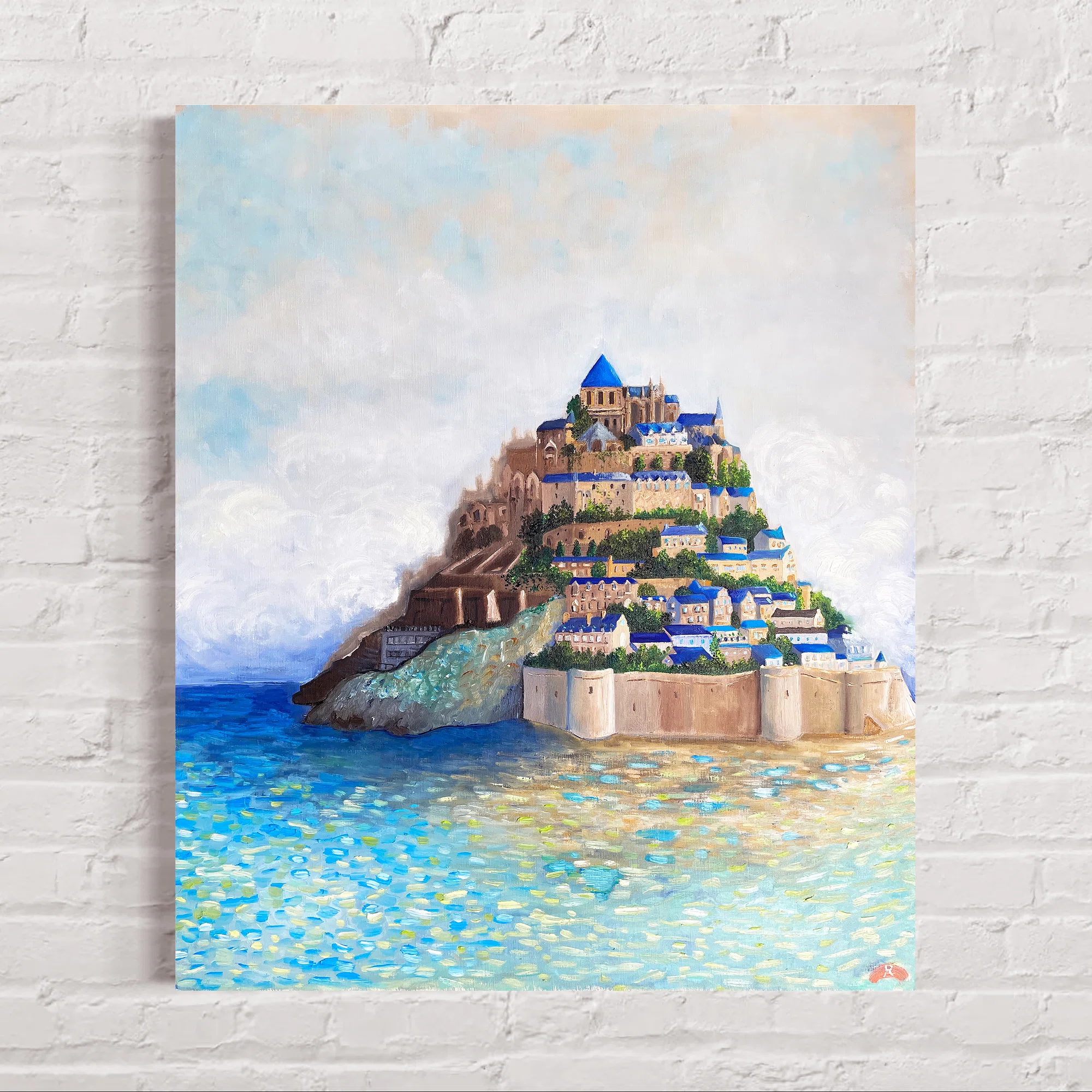 油彩画「海上の街」を描きました|絵画 芸術｜雨星立夏 Rikka Amahoshi 