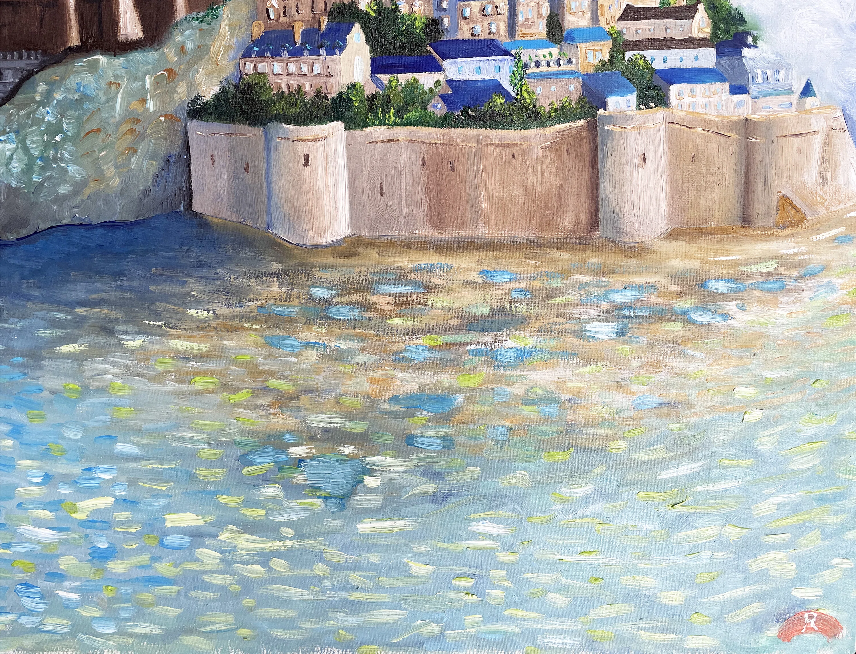 油彩画「海上の街」を描きました|絵画 芸術｜雨星立夏 Rikka Amahoshi