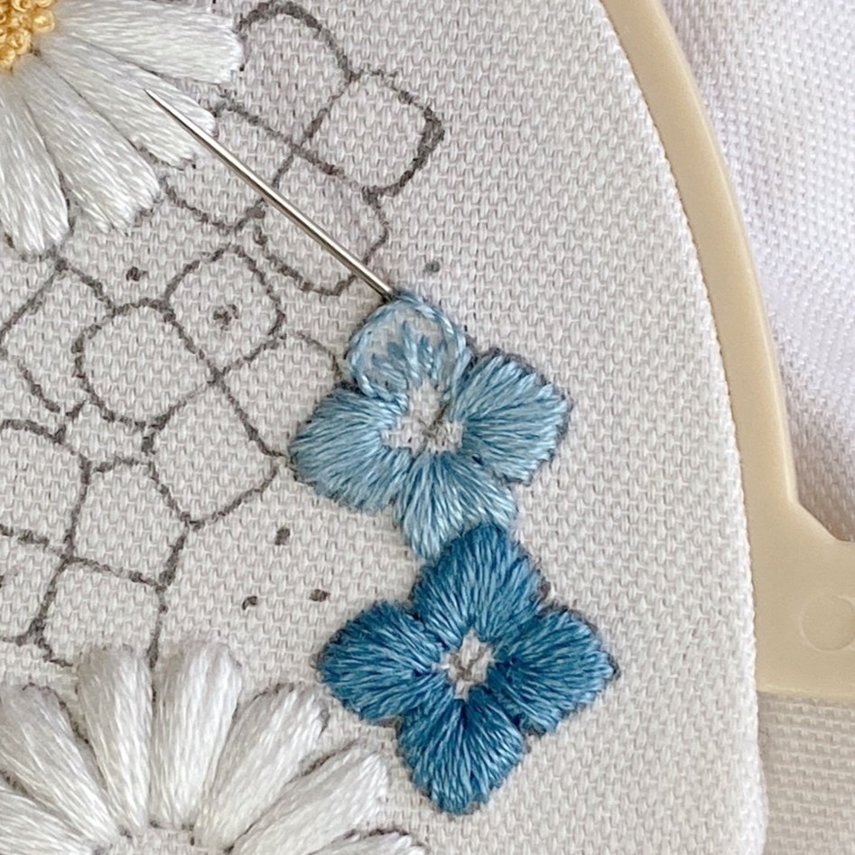 光沢を減らす工夫（紫陽花の刺繍）｜はなこまち/刺繍作家
