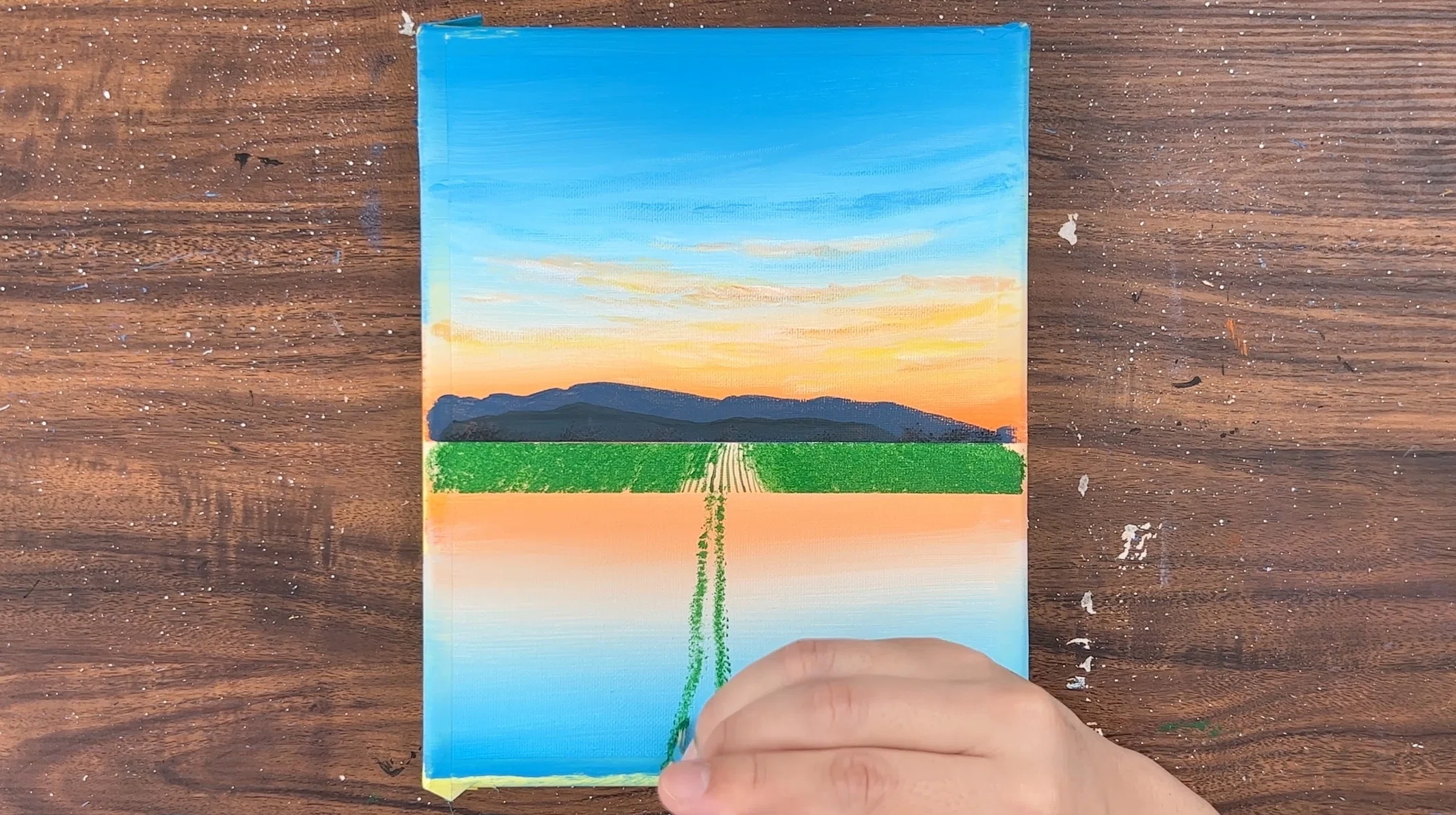 アクリル絵の具で「田んぼ」の風景を描いてみた｜junya_art