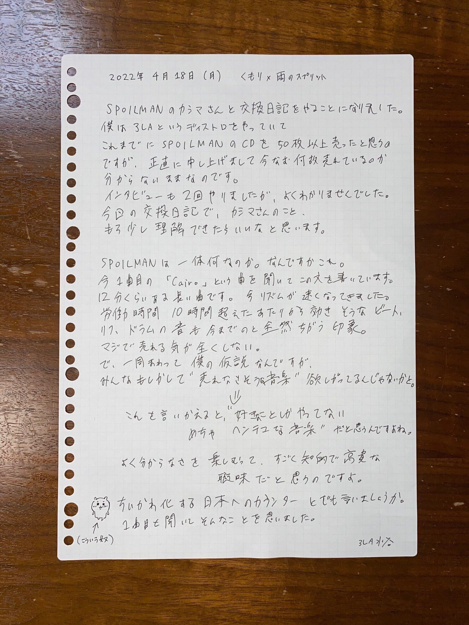 SPOILMAN『HARMONY』を巡る交換日記 #1 (3LA→カシマ→)|3LA