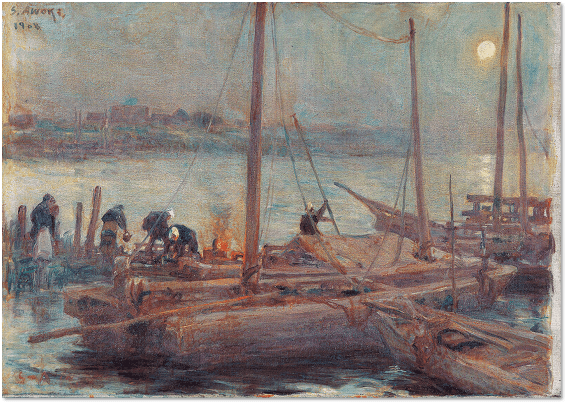 青木繁、【夕焼けの海】、豪華・希少画集画、新品高級額・額装付 青木繁、【夕焼けの海】、豪華・希少画集画、新品高級額・額装付